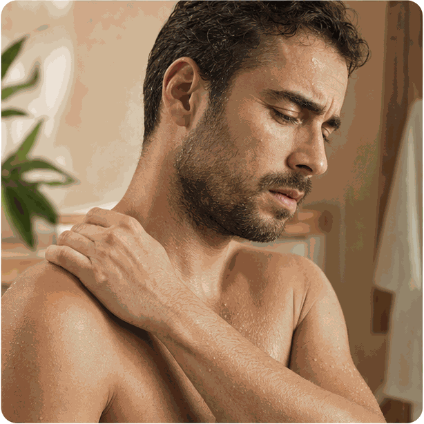رجل يشعر بجفاف البشرة بعد الاستحمام
